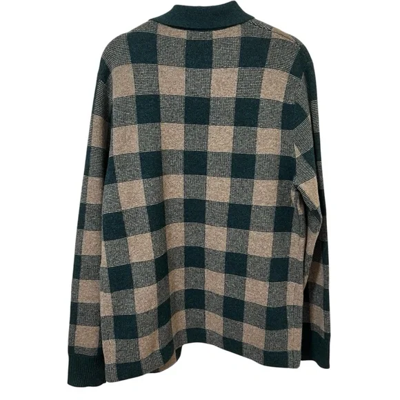 NEW J.Crew Merino Wool-Blend Plaid Polo Cardigan Sweater M Spruce Split Check - Picture 4 of 4